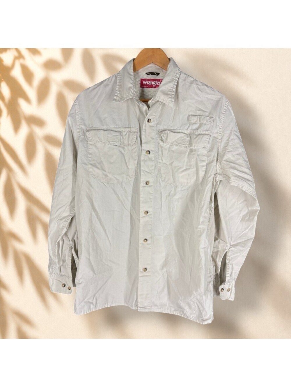 Wrangler Shirt Men M Medium Gray Button Up Collared Long Sleeve Pockets Cotton